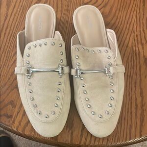 Aldo Cream Mules with Silver Accents